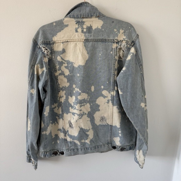 Carbon Woman Medium Distressed Oversized Blue Denim Jean Jacket Destroyed Holes - Picture 5 of 7